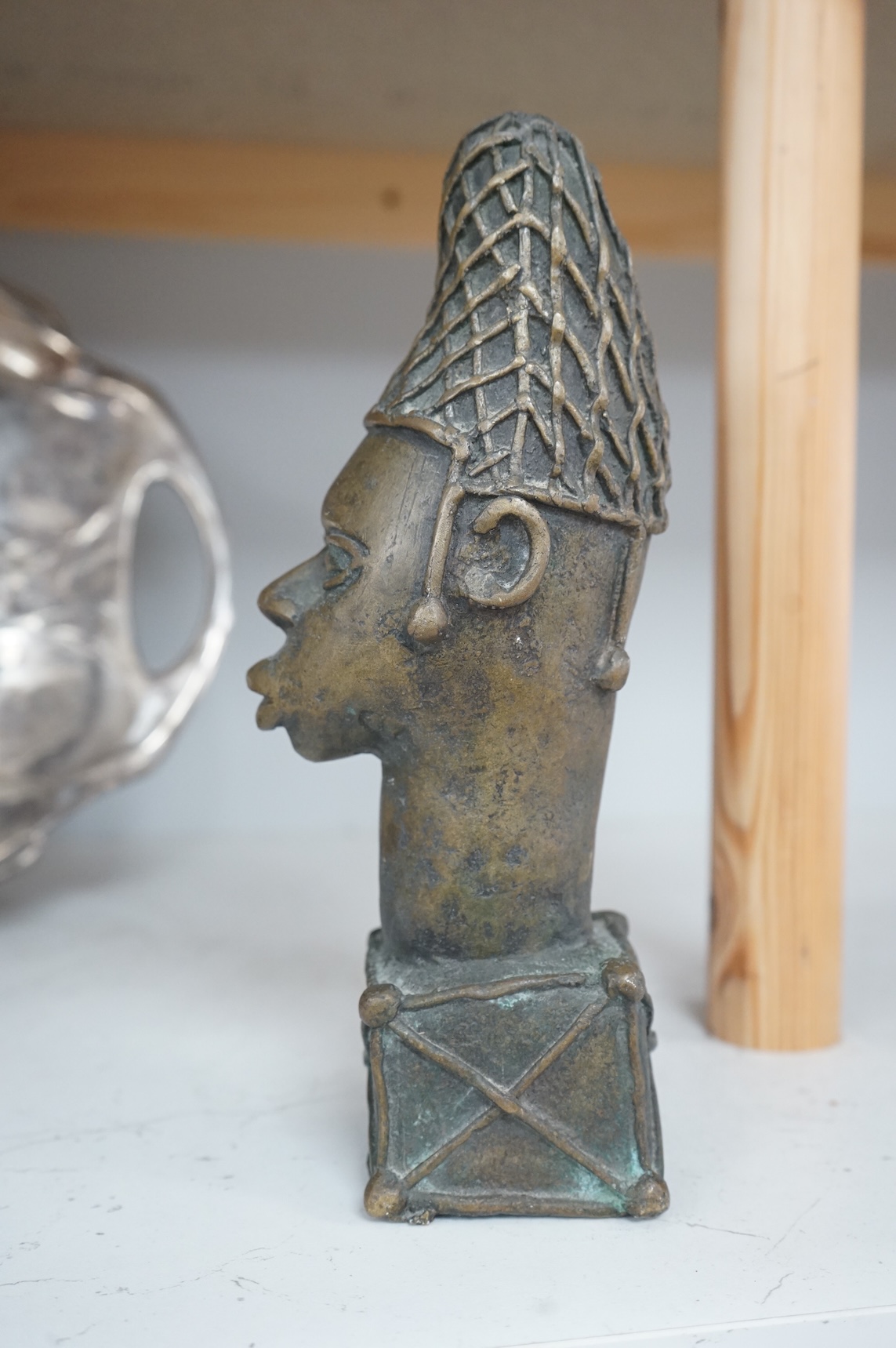 A Benin style bronze bust, 24cm
